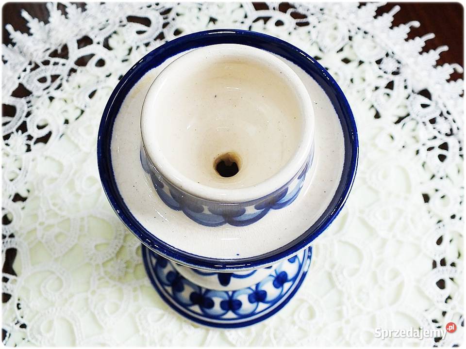 Świecznik Kaganek Ceramika wzory kobaltowe lubuskie Żary
