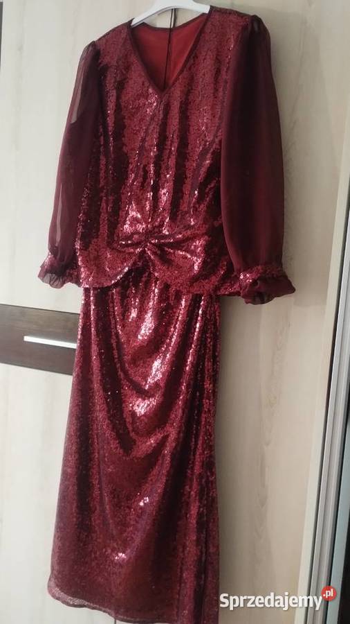 Bordowa Sukienka cekinowa czerwony Kolbuszowa