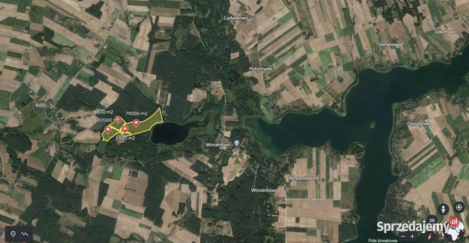 Działka z linią brzegową jeziora Wymysłowo sprzedam