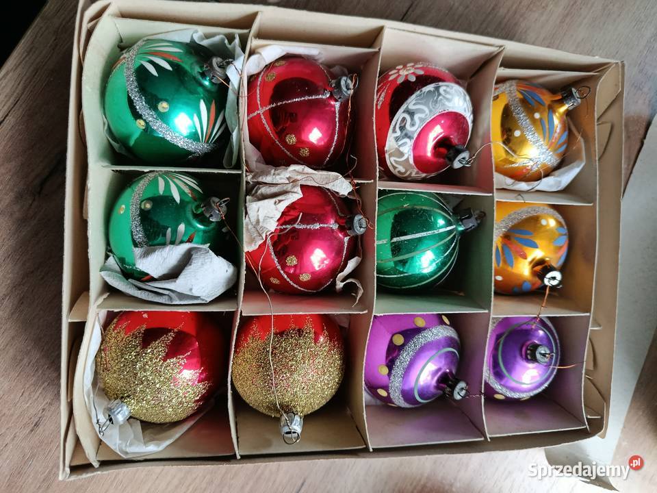 Bombki z PRLróżne szklane w kartonie stare Choszczno