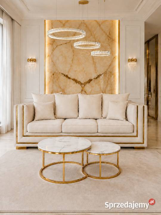Designerska sofa glamour ze złotymi nogami 220cm Warszawa
