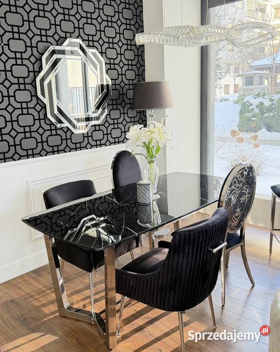 Luksusowy Stół Glamour KENT Srebrny Czarny Blat Meble Warszawa