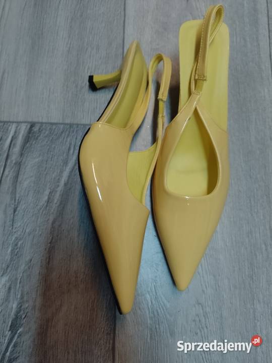 4243 Żółte czółenka wieczorowe z odkrytą piętą Kraków