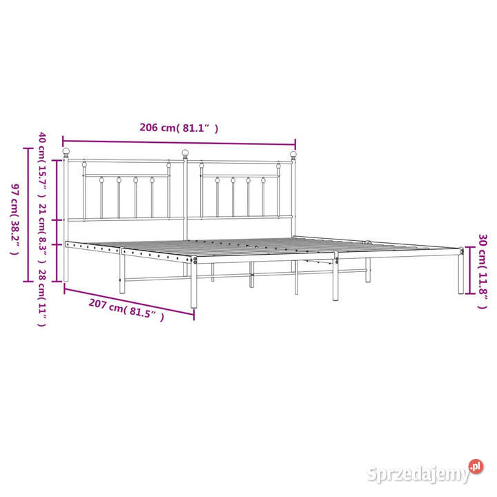 Łóżko Metalowe Czarne Rama Łóżka Ze Stelażem 207cm