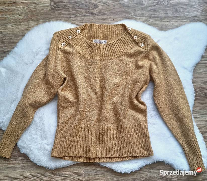 Śliczny ciepły musztardowy sweterek ze złotą żółty/złoty małopolskie Kraków sprzedam