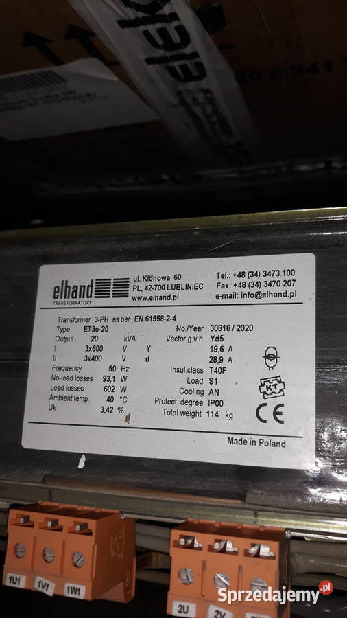 Transformator ET3o 20kVA 600400V ELHAND Produkcja świętokrzyskie