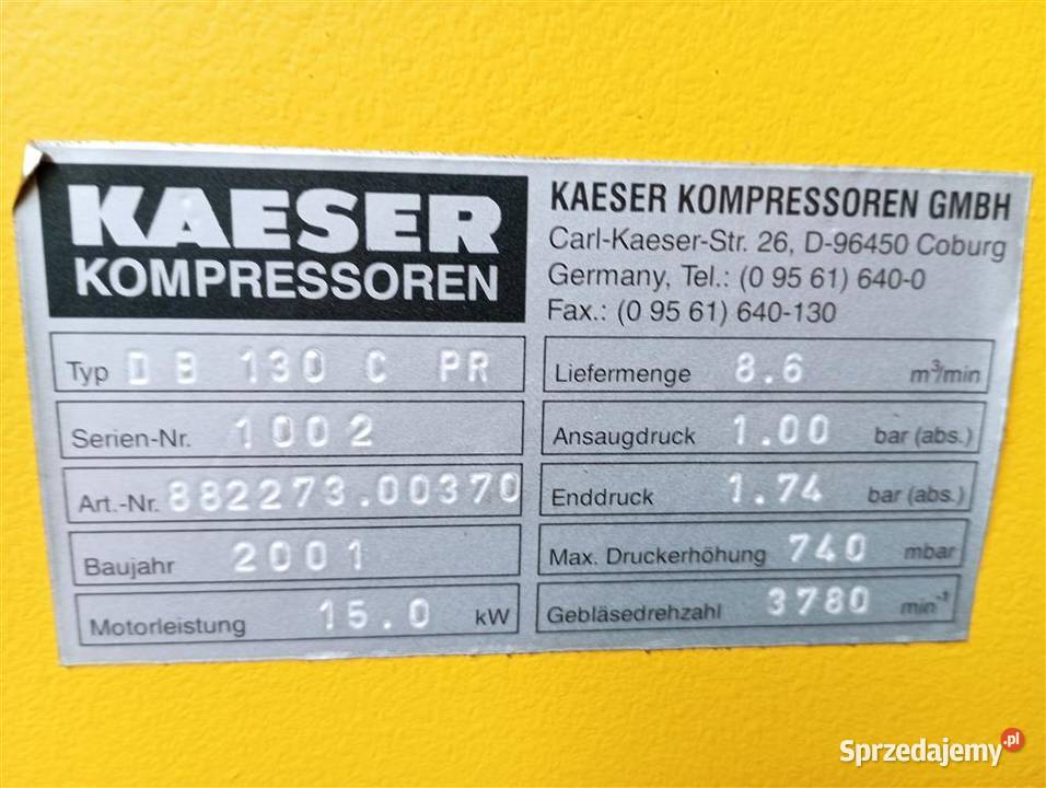 Stanowisko dmuchawy Kaeser DB 130 C 15kW 86m Wilków