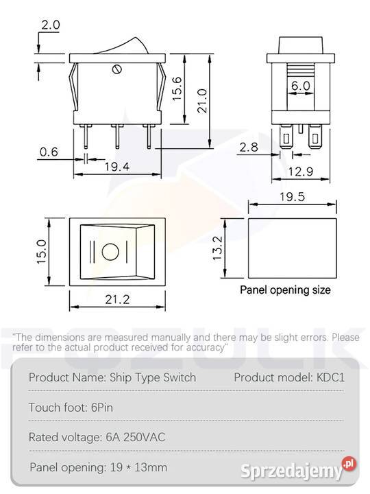 Prostokątny przełącznik kołyskowy wpuszczany Bydgoszcz
