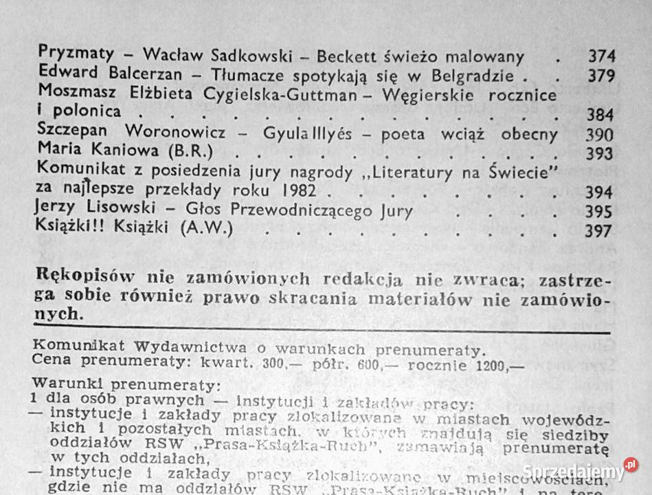 Literatura na świecie 07 144 1983 sprzedam