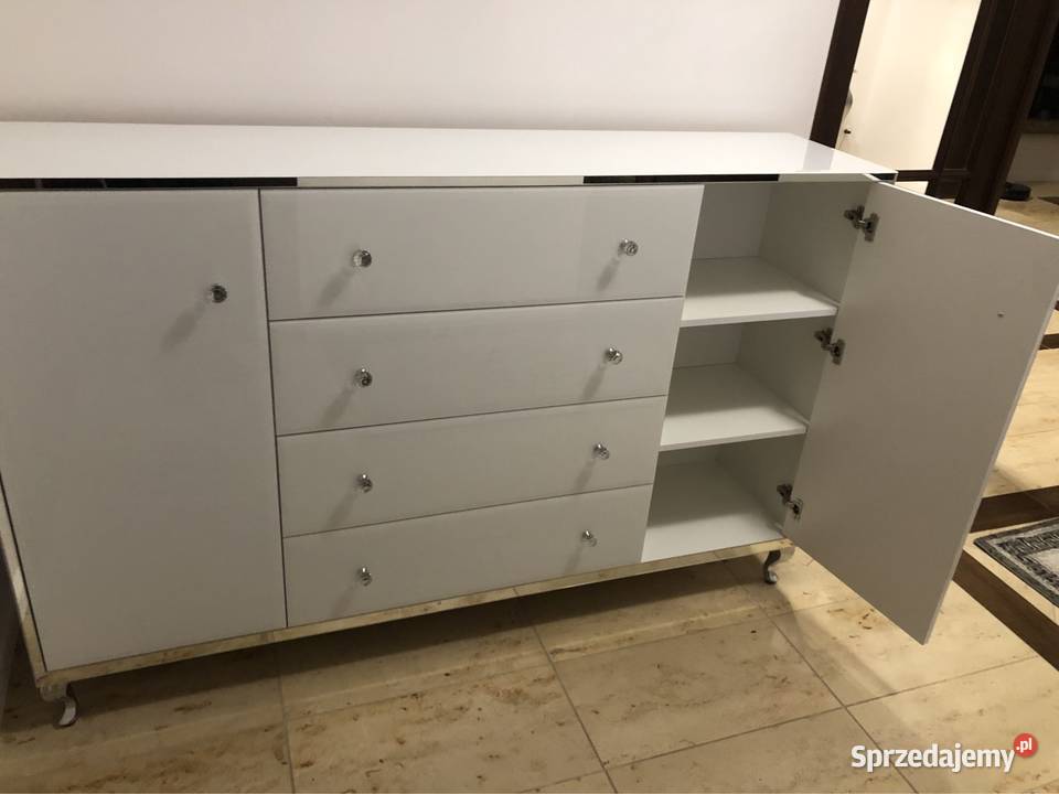 Komoda lustrzana biała glamour gałka kryształ 115cm Kępno