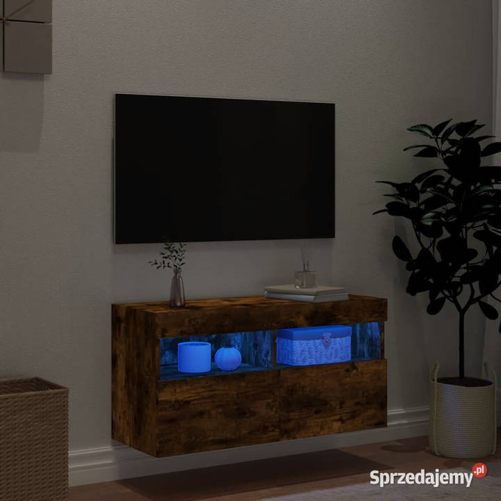 Ścienna szafka TV z LED przydymiony dąb 80x30x40 Warszawa