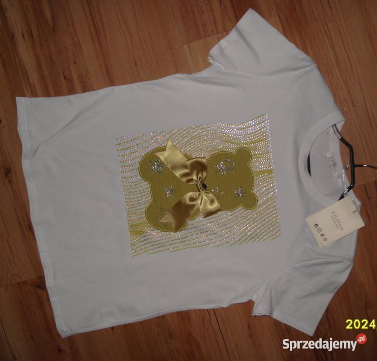 NOWY TSHIRT z Miśkiem kokarda cyrkonie r ML zielony Rawicz sprzedam