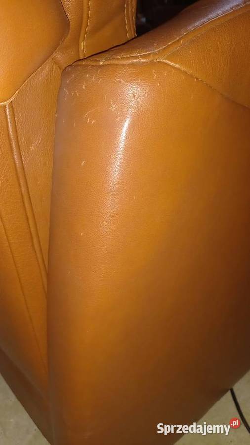 Fotel skórzany rozkładany relax na pilot brązowy 110cm