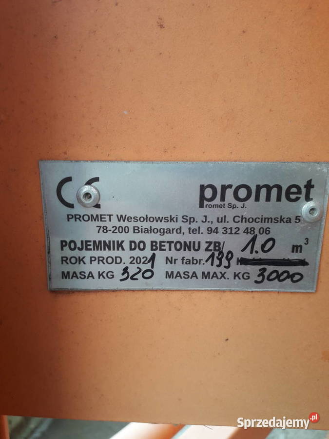 Pojemnik do betonu Promet zb1m3 Krupiec sprzedam