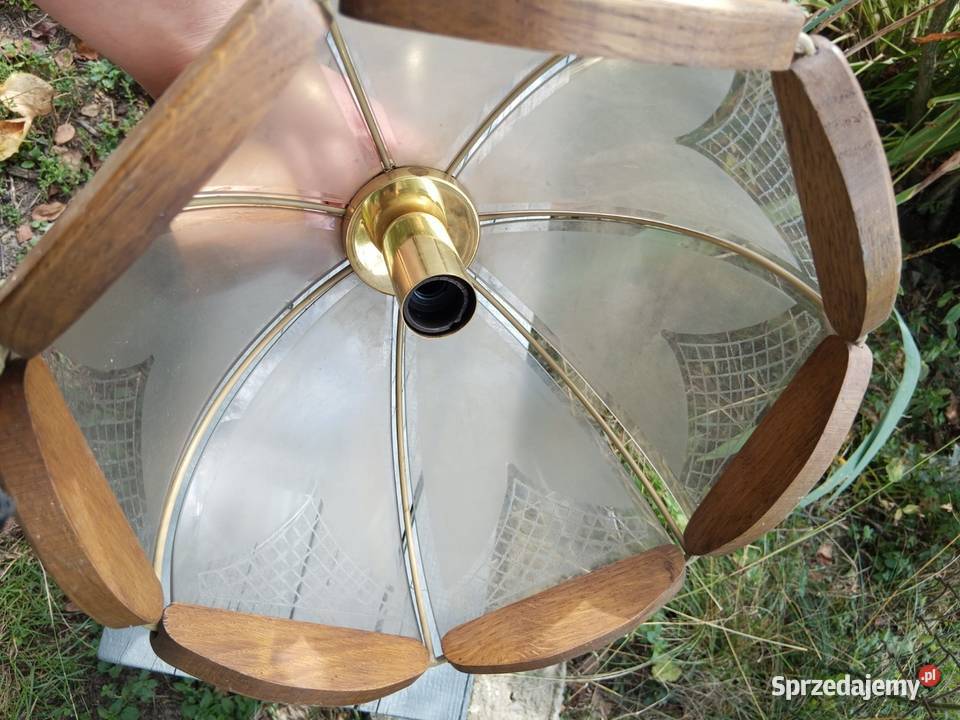 Zabytkowa lampa PRL Drewno dębowe ładna Kęty sprzedam
