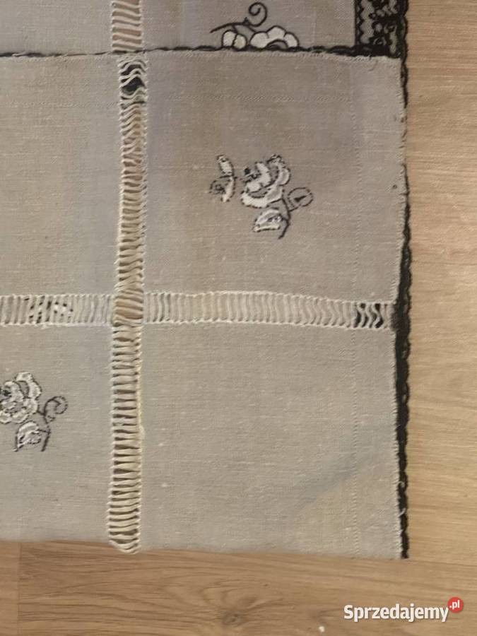 Obrus lniany i z lat PRLu 85x85 beżowy Łódź