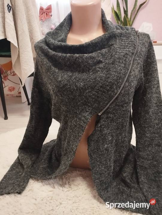 Ciemnoszary Kardigan ONLY Asymetryczny Zamek Swetry i golfy Ropczyce sprzedam
