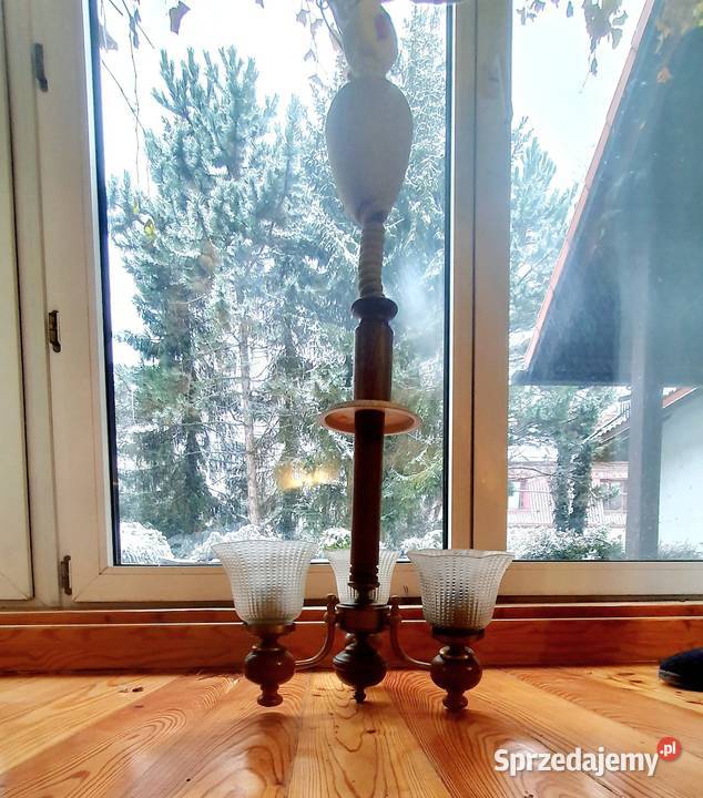 Żyrandol vintage z kloszami szklanymi wysokość sprzedam