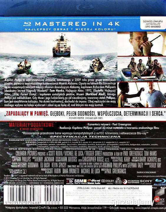 KAPITAN PHILLIPS BLURAY Tom Hanks sensacyjny wielkopolskie sprzedam