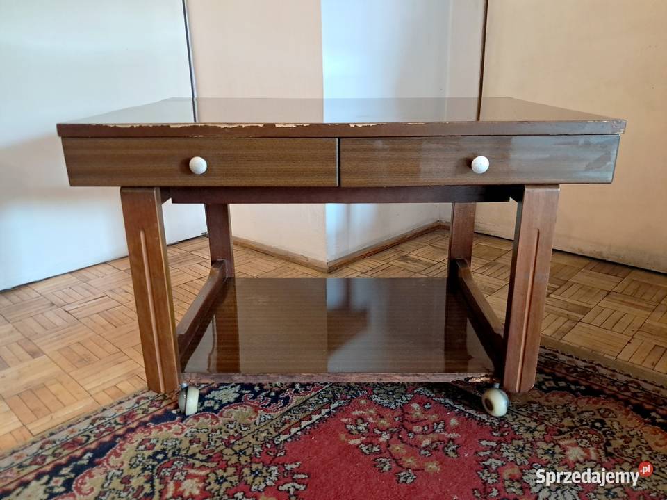 Solidny stolik vintage PRL na kółkach pod TV Kraków