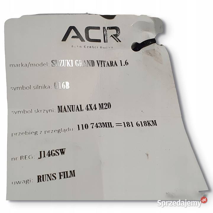 ROZRUSZNIK Suzuki Grand Vitara I 16 16V lubelskie Chełm
