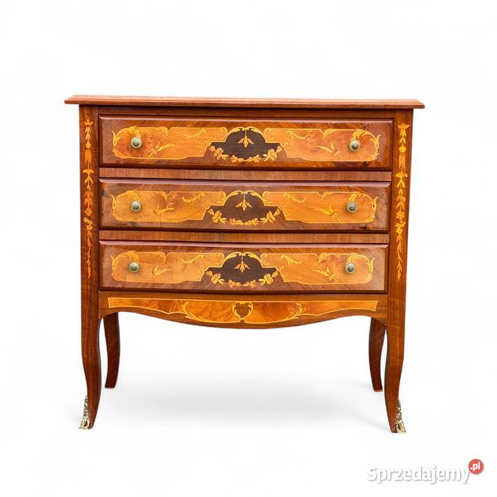 Intarsjowana komoda na giętych nogach 3 szuflady Gryfice