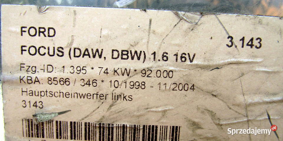 LAMPA PRZEDNIA LEWA FORD FOCUS MK1 9804r Lampy przednie łódzkie Mysłaków