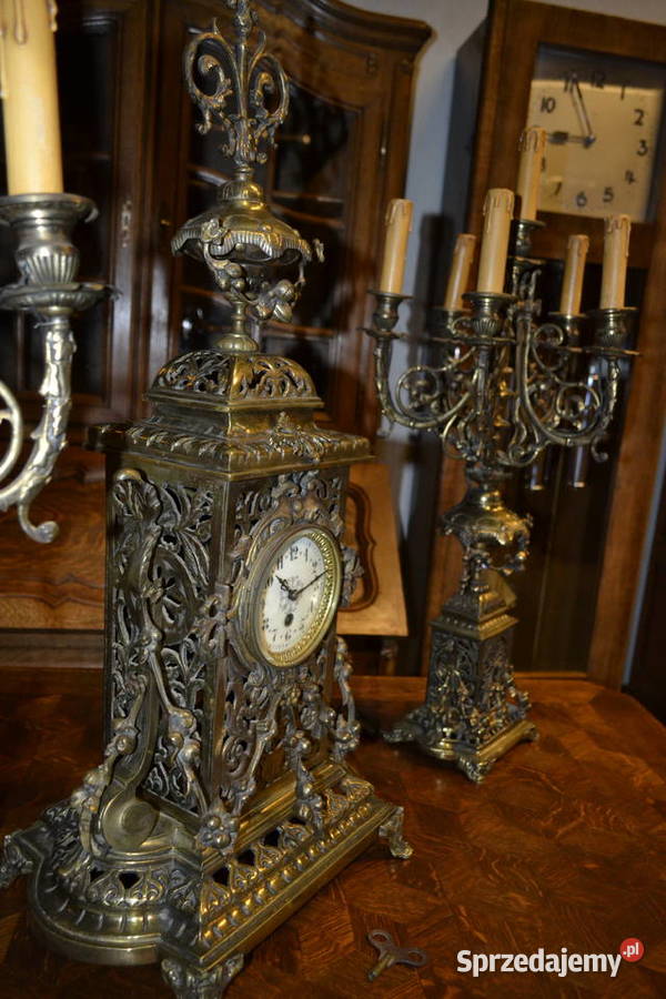 zegar kominkowy z kandelabrami mosiądz Będzin sprzedam