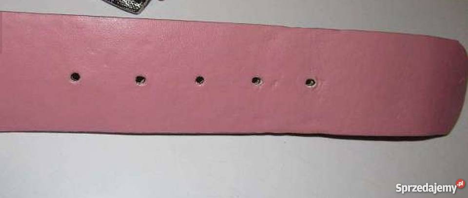 Pasek różowy skórzany z koroną cyrkonia diamenty Paski Zamość