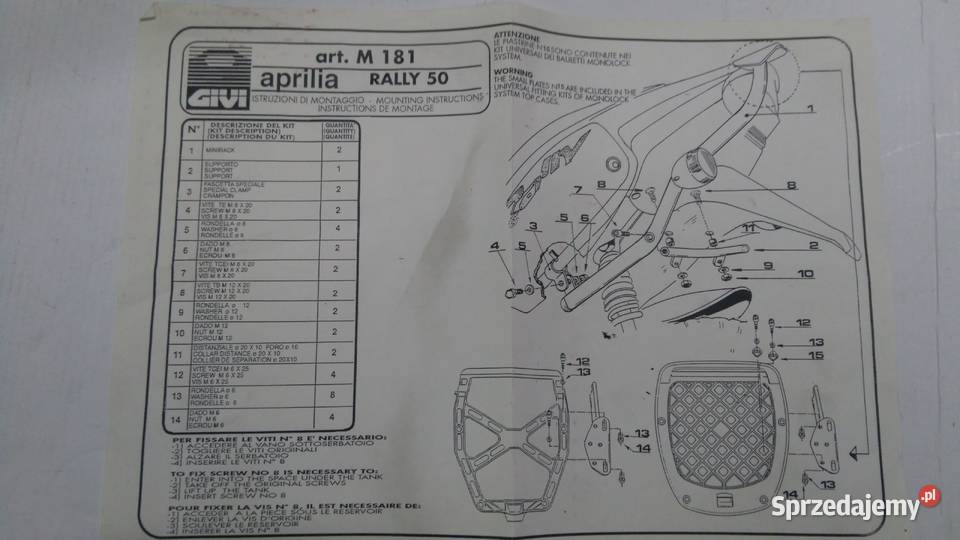 Stelaż mocowanie kufra GIVI APRILIA RALLY 50 Bielsk Podlaski