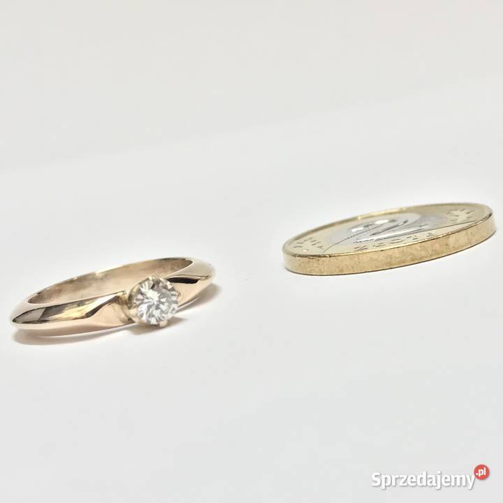 Złoty PIERŚCIONEK zaręczynowy 14K DIAMENT 030 ct