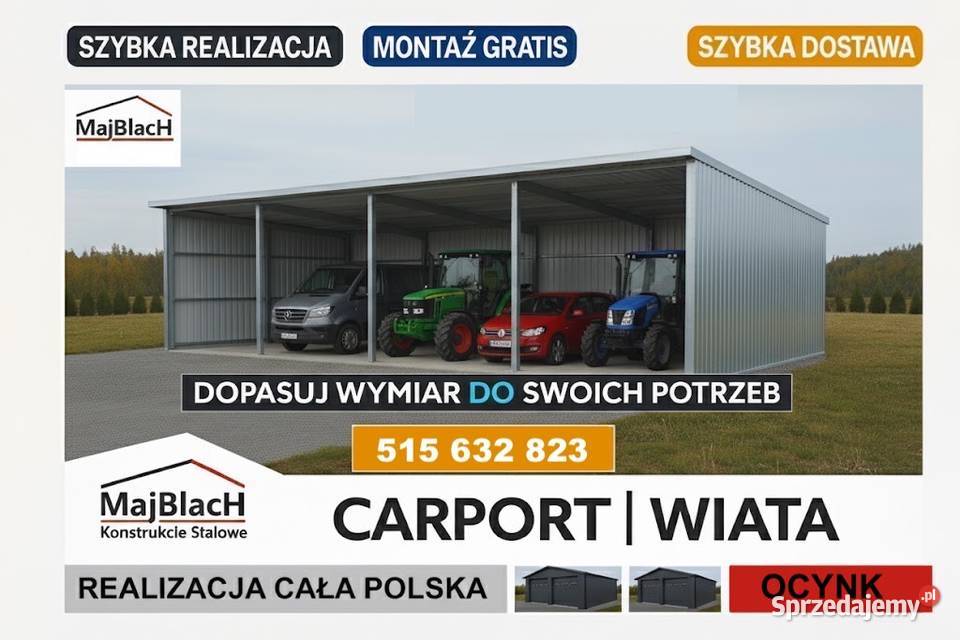 Garaż Blaszany BIAŁY zadaszenie boczne Garaże Tarnów sprzedam