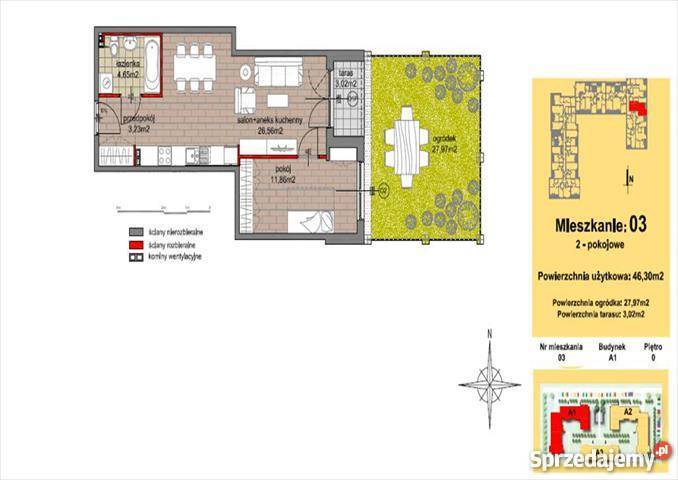 mieszkanie 46m2 2 pokoje Ożarów Mazowiecki 5558.5869565217zł/m2 mazowieckie