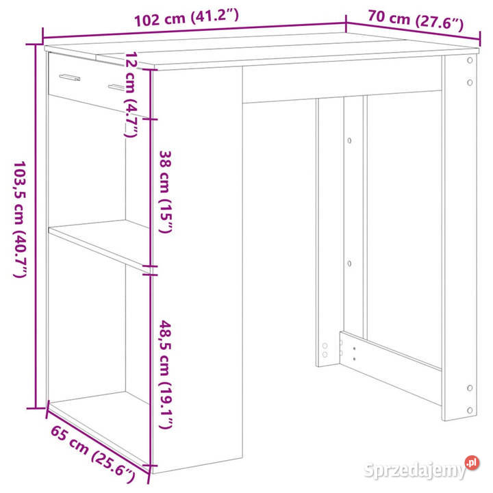 Stolik barowy dąb sonoma 102x70x1035 WM3309323 Warszawa