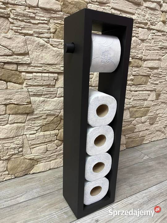 Stojak drewniany na papier toaletowy czarny mat