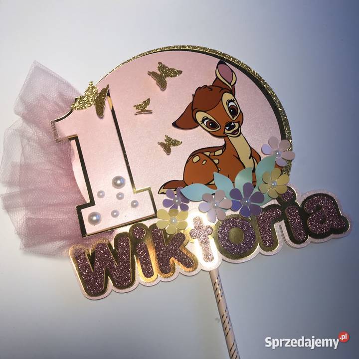 Bambi topper różowy złoty tiul motylki dekoracja Warszawa sprzedam