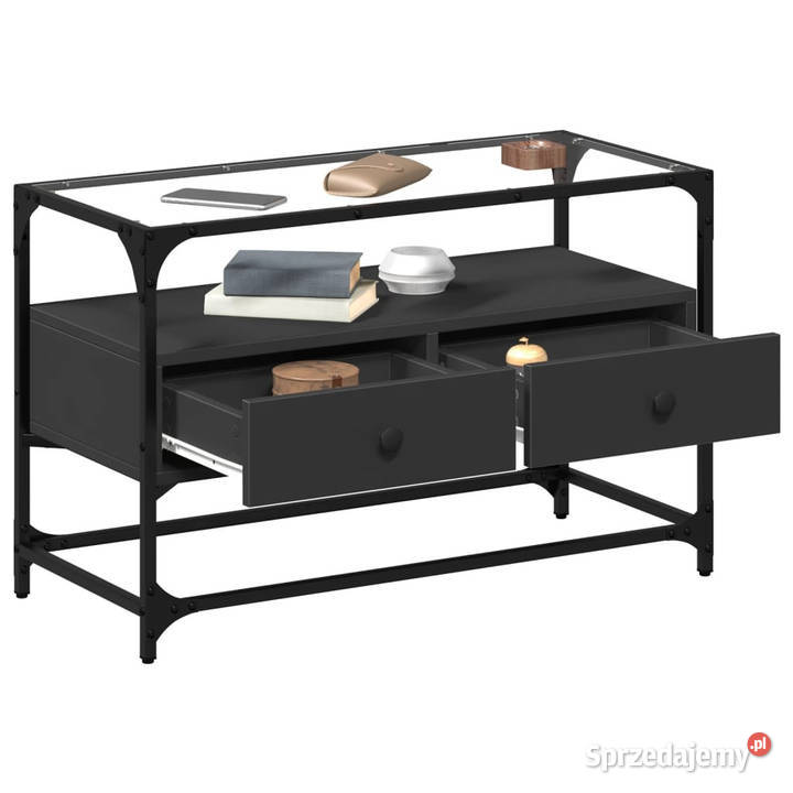 Szafka pod TV ze szklanym blatem czarna 80x35x51 Warszawa
