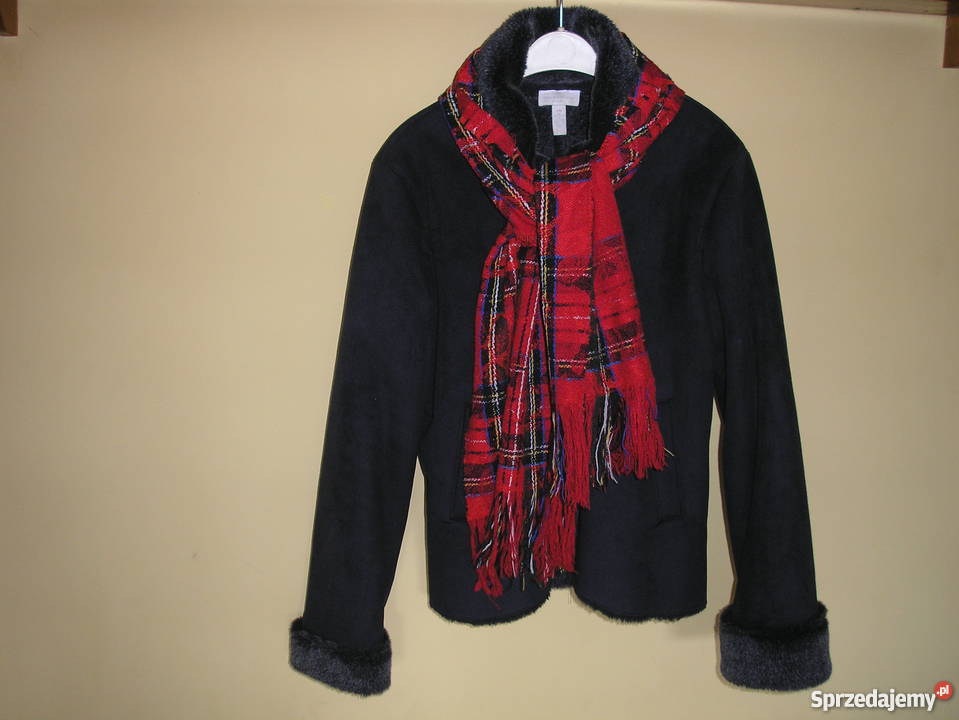 kożuszek czarny L 40 Charter Club szal krata Kurtki i płaszcze Słupsk