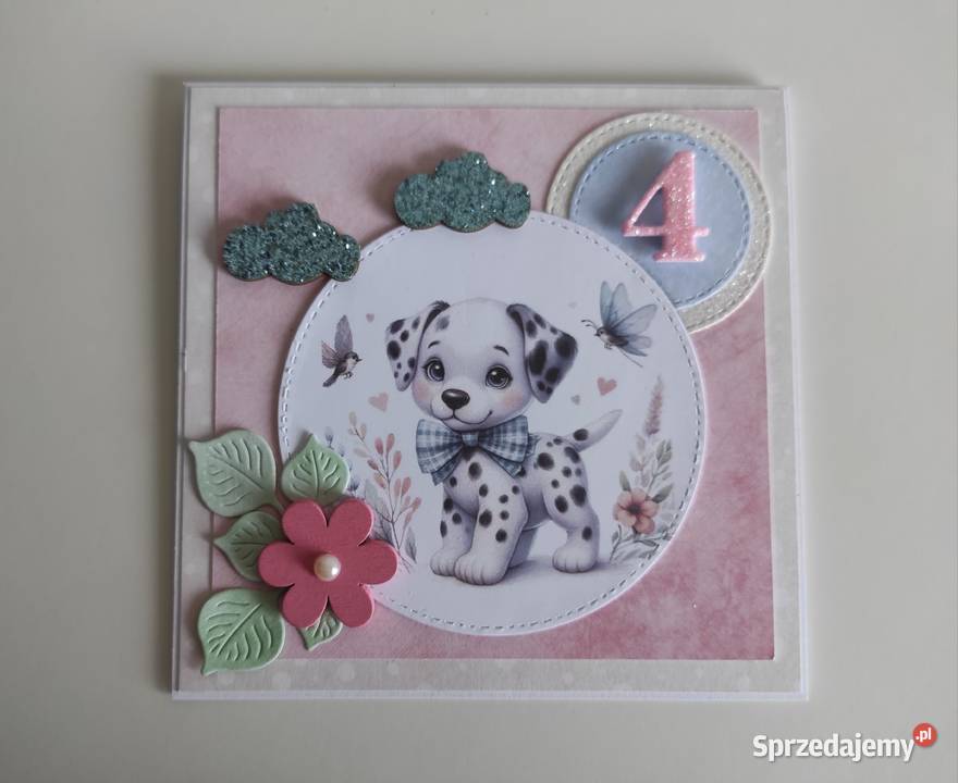 Kartka ręcznie robiona na urodziny z pieskiem Łódź