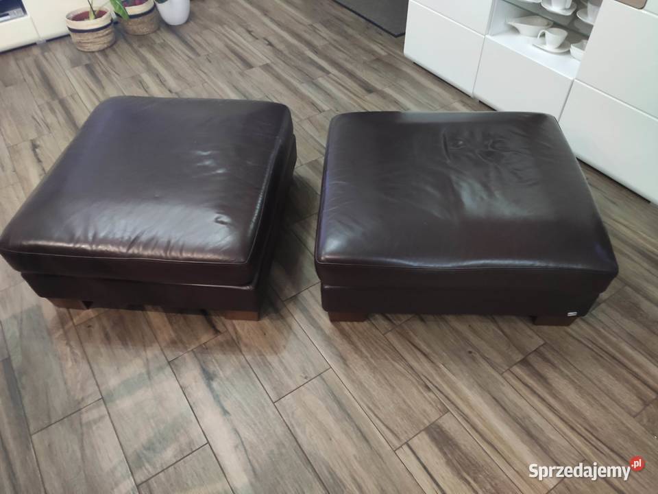 Fotel 96x96 i dwie pufy 84x78 w skórze łódzkie Szadek