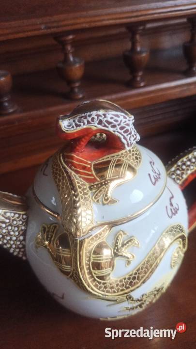 Japoński dzbanek Sansei z lat 50 XX w Złoty sm Porcelana i szkło