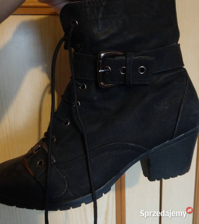 Czarne skórzane botki obcas rozmiar 39 wkładka Warszawa