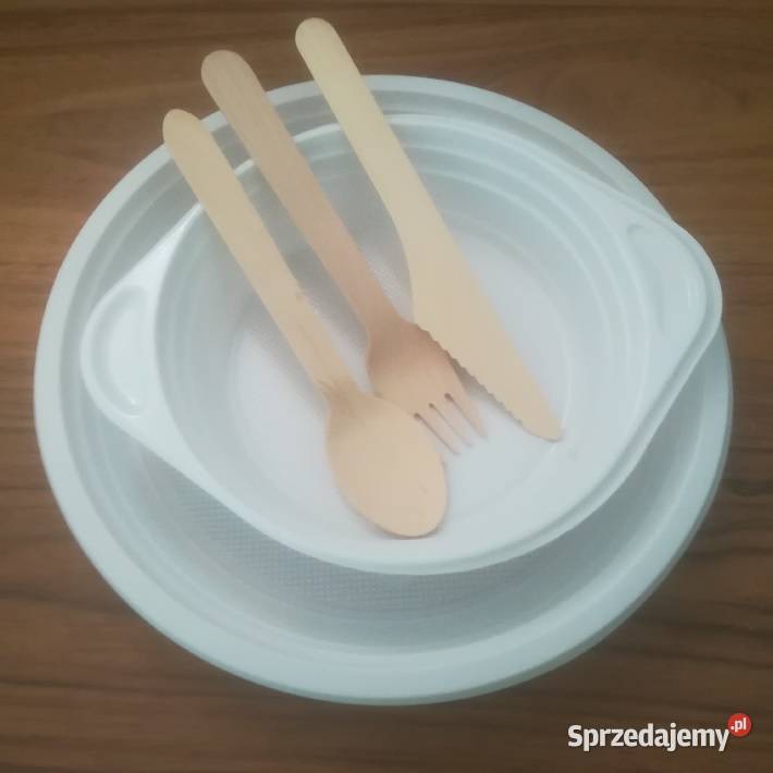 Zestaw jednorazowy obiadowy sztućce drewnane lubelskie sprzedam