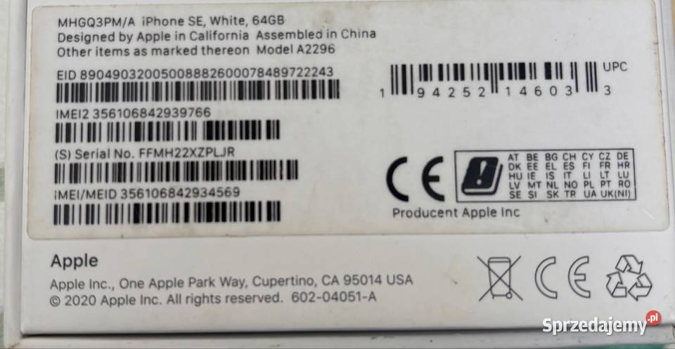 iPhone SE 2020 64GB biały stan Ruda Śląska sprzedam