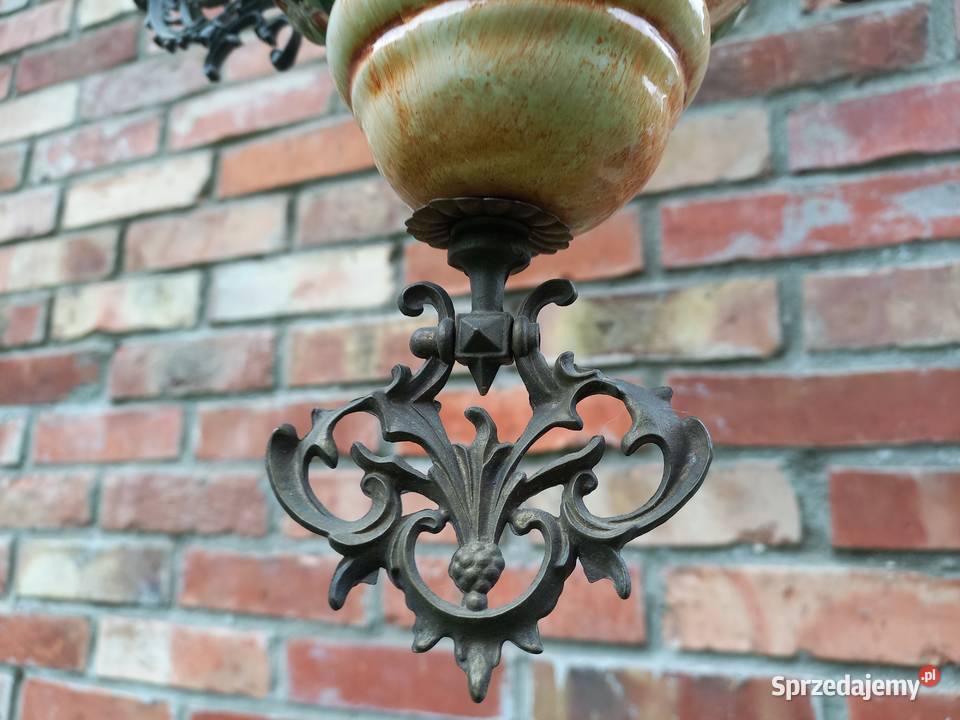 Żyrandol naftowy mosiężny z ceramiką Lampa Gawroniec