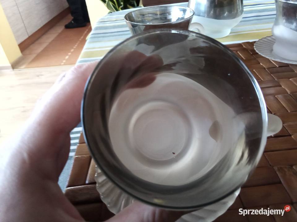Prl Filiżanki plus cukiernica szkło mrożone biały Łódź