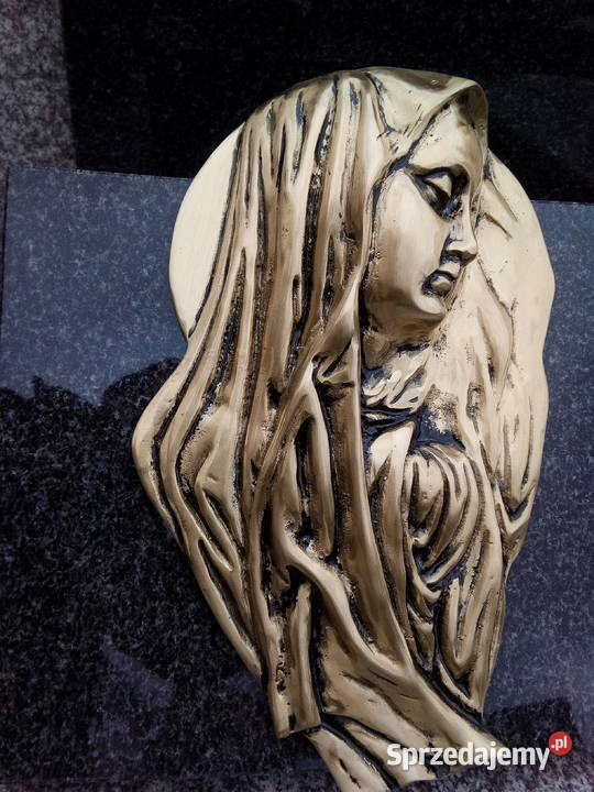 Głowa Matka Boska Madonna mosiądz nagrobek Strzegowo