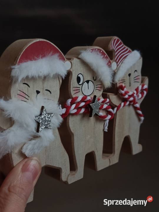 Dekoracja drewniana kotki mikołajki Dekoracje i ozdoby