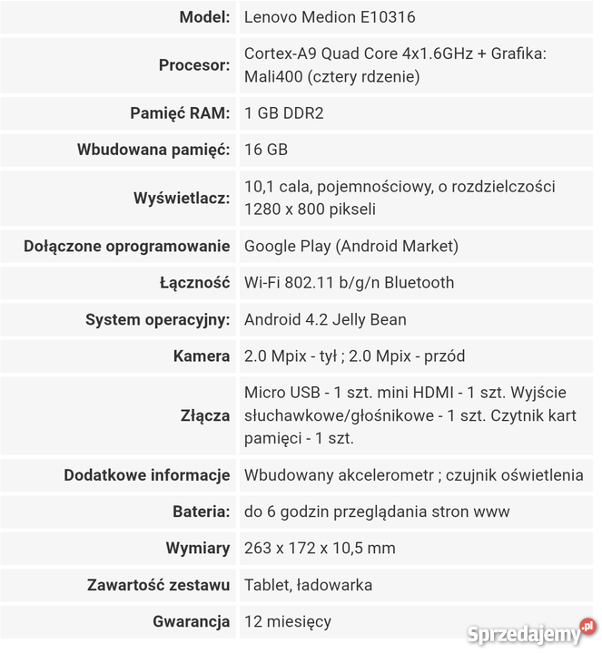 Tablet lenovo medion e 10316 16GB Komputery i Akcesoria świętokrzyskie Ostrowiec Świętokrzyski