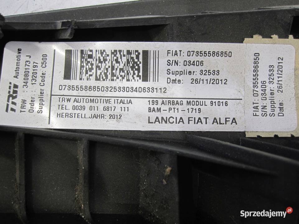 FIAT PUNTO EVO LIFT 13r AIRBAG poduszka kolanowa Poduszki powietrzne